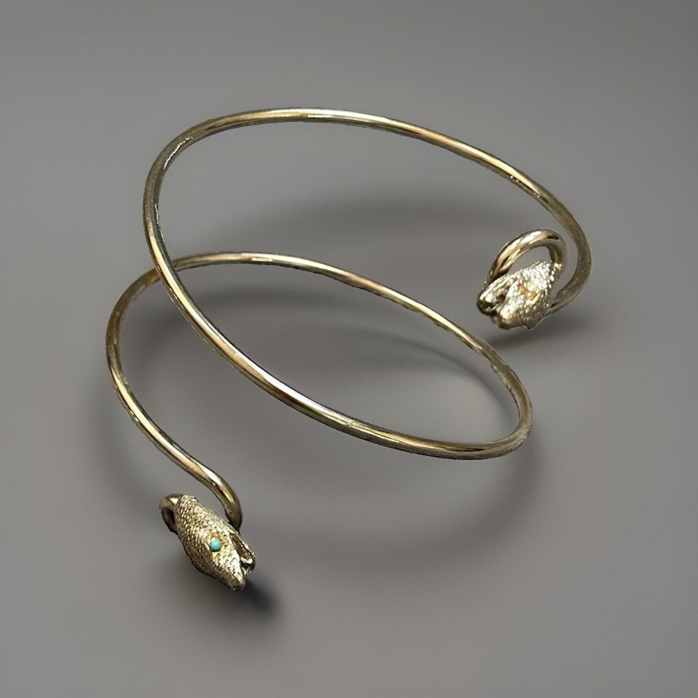 Vintage Gold Tone Double Snake Arm Cuff Bracelet Wrap Bangle Adjustable Serpent